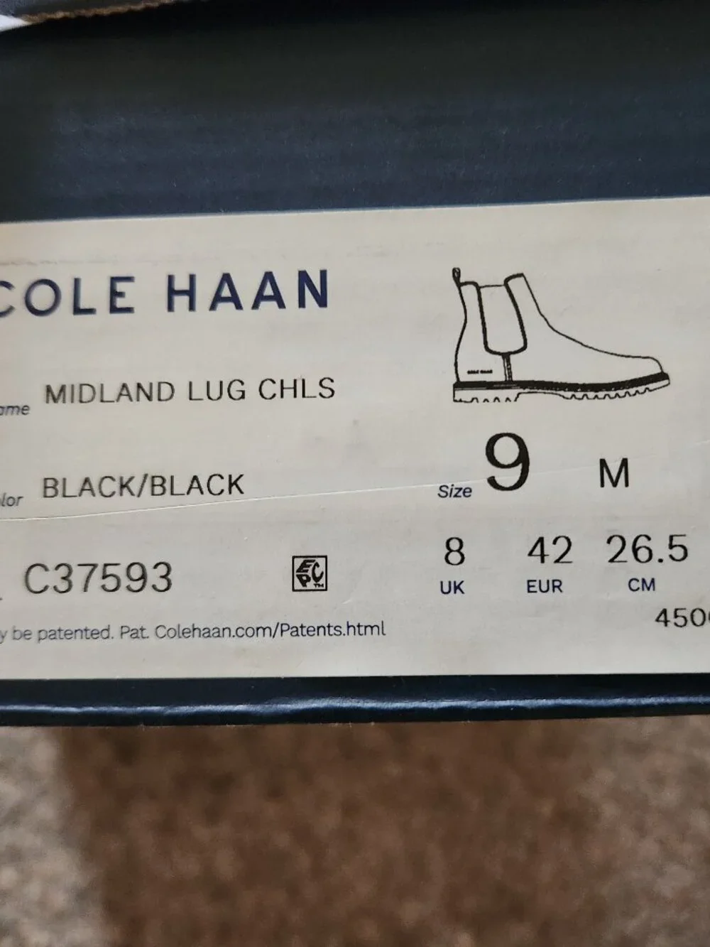 Cole Haan Midland Chelsea Boots. Black Leather. Size 9. Men's. NIB